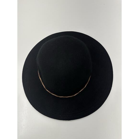 Madden Girl Women Black Wool Floppy Brim Hat One Size Brown Twisted Belt - Picture 8 of 12